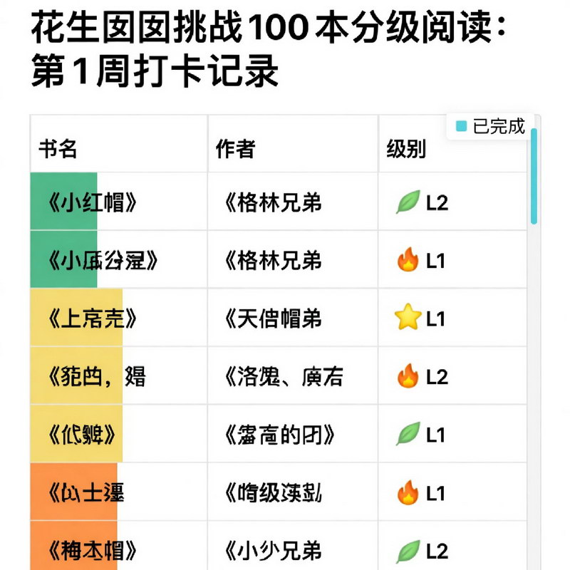 花生囡囡挑战100本分级阅读：第1周打卡记录