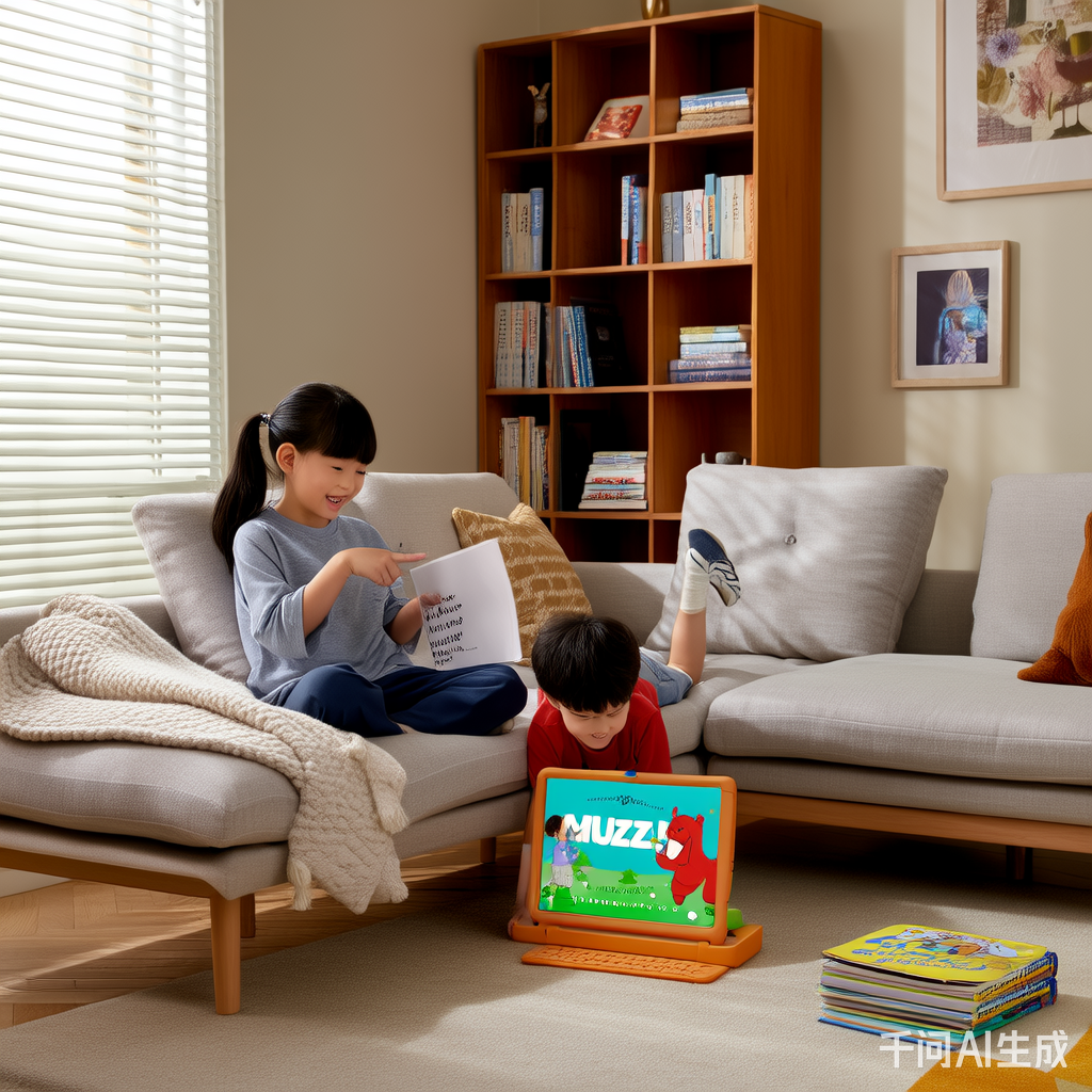 孩子和家长一起阅读英语绘本的场景